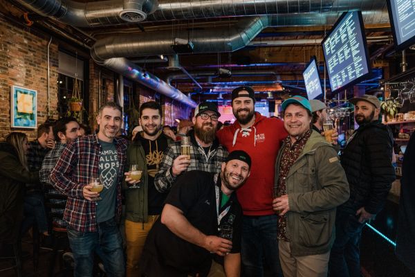 Group of brewers drinking beer